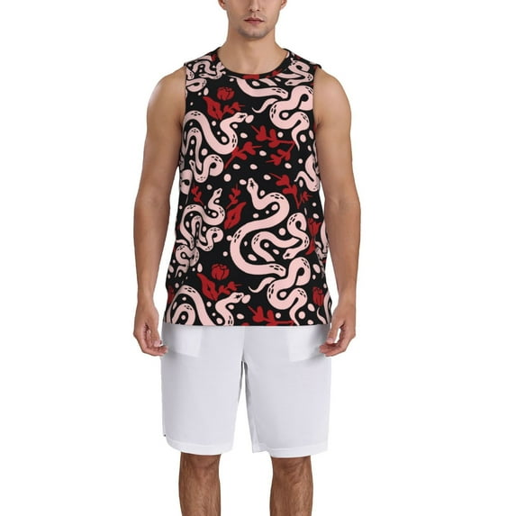 Pofeuu Snake And Rose Print Basketball Jersey, Shirts for Men Youth Basketball Jersey Crew Neck-X-Large