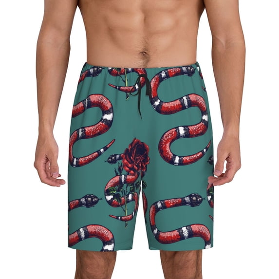Pofeuu Snake And Rose Print Men's Soft Woven Elastic Waistband Sleep Pajama Short-4X-Large
