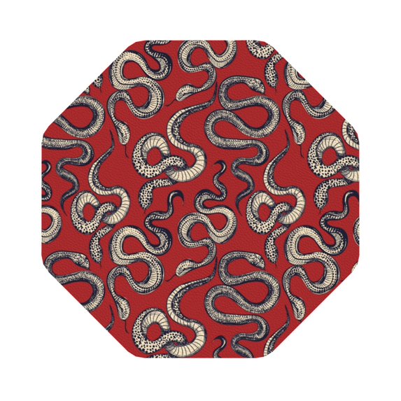 Pofeuu Snake Print Leather Coasters Set of 6, Round Cups Mugs Mat Pad for Home Kitchen Heat Resistant Drink Coasters,Octagon
