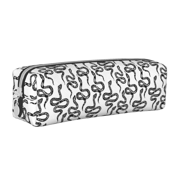 Pofeuu Snake Print Leather Pencil Case, Leather Pencil Pouch Large Capacity, Big Pencil Pouch with Zipper Vintage Pen Bag Fountain Pen Holder