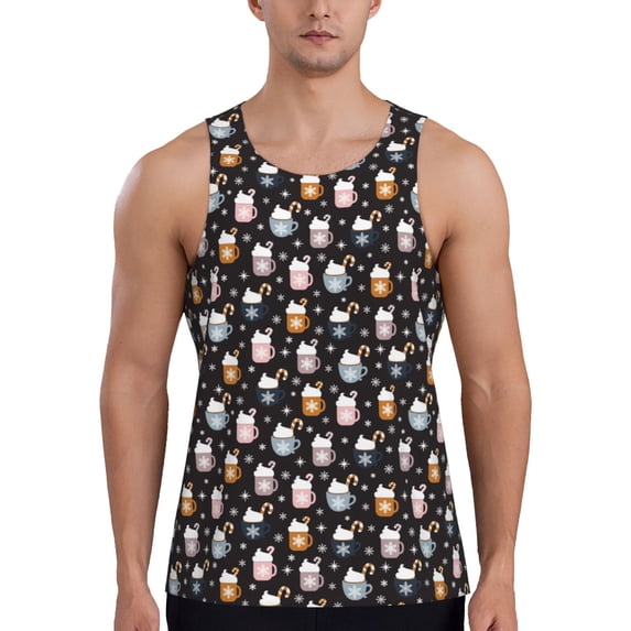 Pofeuu Snowflake Cream Hot Cocoa Print Men's Workout Tank Tops Sleeveless Muscle Gym Shirt Quick Dry-