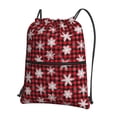 thumbnail image 1 of Pofeuu Snowflake red plaid Print Drawstring Backpack Water Resistant String Bag Sports Sackpack Gym Sack with Side Pocket for Men Women, 1 of 6