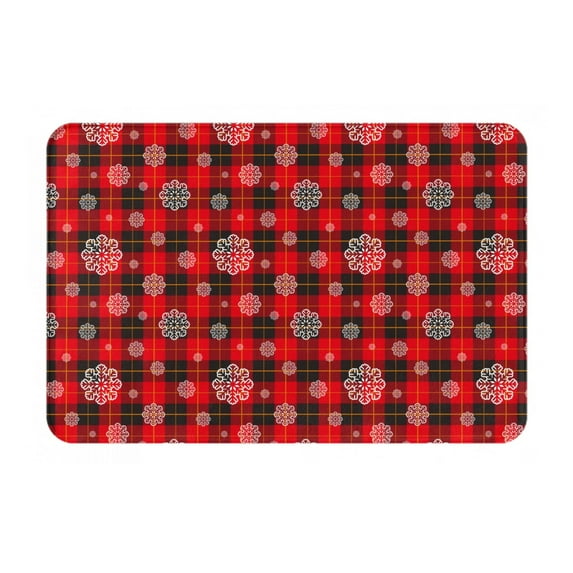 Pofeuu Snowflakes On A Buffalo Plaid Print Flannel Doormats Rug16"x24"Rug Washable Doormats Indoor Outdoor Rugs for Layered Front Door Mats, Porch, Kitchen, Entryway