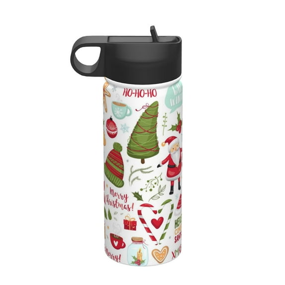 Pofeuu Snowflakes Santa Claus Print 18oz Sports Insulated Kettle, Sports Bottle Water Bottles For Men Women For Gym Hiking Camping Running Mountain Bike Outdoor Sports