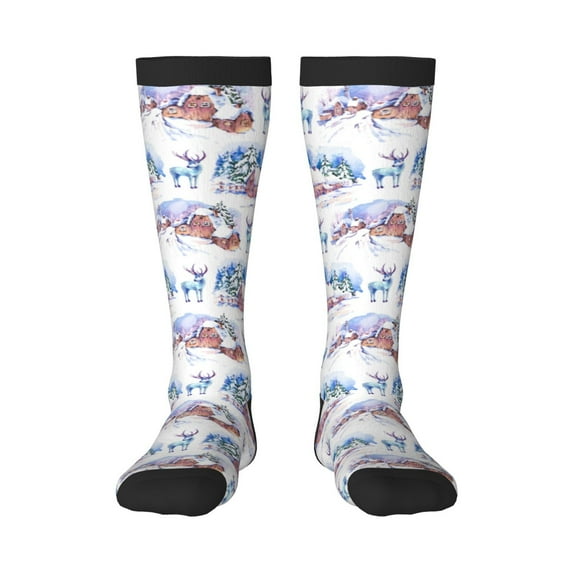 Pofeuu Snowy Cottage Holiday Scene Print Stockings, Adult Running Hiking Socks for Youth and Adult