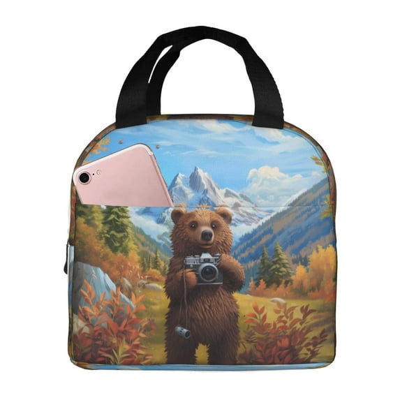 Pofeuu Snowy Mountain Photography Bear Print Lunch Bag Lunch Box Large Capacity Insulated Lunch Bag for Adult, Leakproof Reusable Lunch Tote Bags for Work