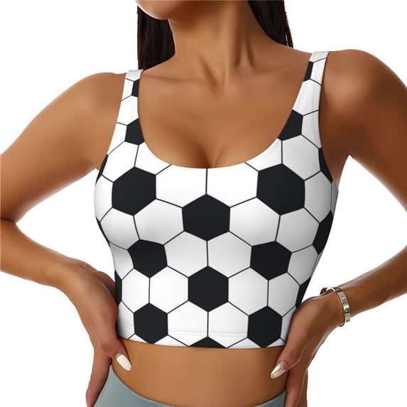 Pofeuu Soccer Ball Print Sports Bra for Women Sexy Vest Yoga Running Gym Fitness Crop Bras Tops-Medium