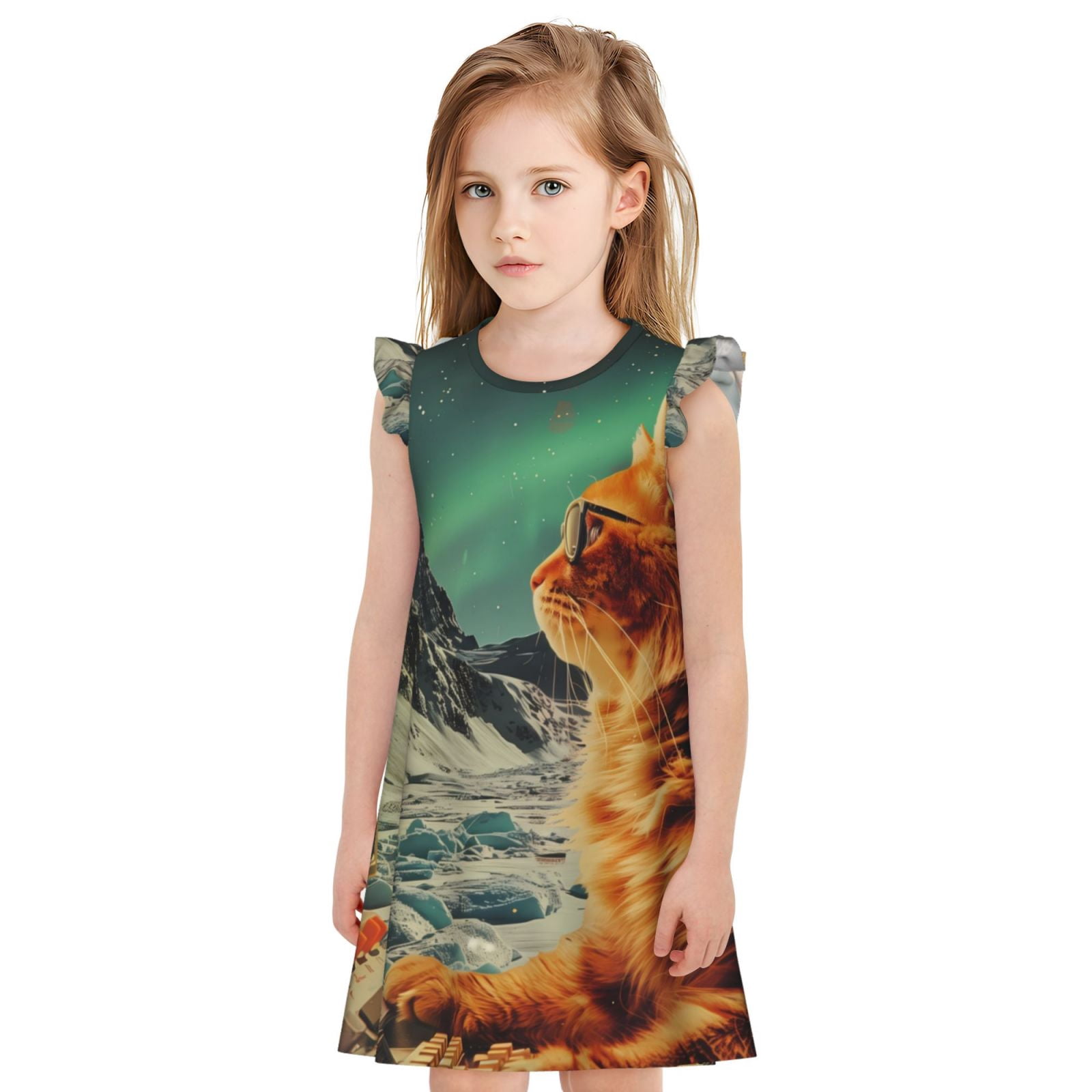 Pofeuu Space Adventurer Cat Print Girls Nightgowns, Nightgown Princess ...