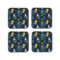 thumbnail image 1 of Pofeuu Space and Animals Print Coasters for Drinks, 4Pack PU Leather Coasters, Bar Drink Coasters for Tabletop Protection, Furniture from Damage-Square, 1 of 6