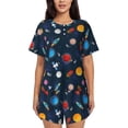 thumbnail image 1 of Pofeuu Space Cartoon Print Women's Pajama Set Short/Shorts Soft Button PJs Elastic Drawstring Waist Sleepwear-X-Large, 1 of 6