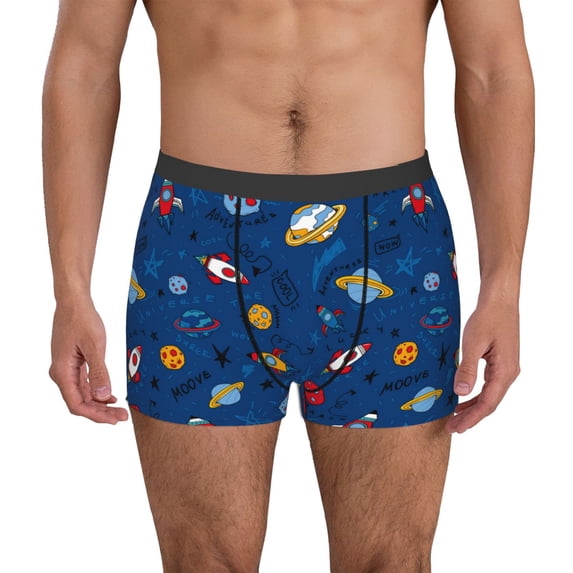 Pofeuu Space Print Men’s Boxer Briefs, Moisture-Wicking Underwear, Regular,Trunk-Large