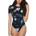 thumbnail image 1 of Pofeuu Space Print Short Sleeve Body Suits Women Round Neck Bodysuits for Women Onesie Adult Set Body Suit-, 1 of 7