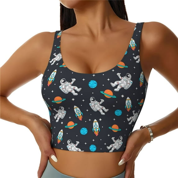 Pofeuu Space Print Sports Bra for Women Sexy Vest Yoga Running Gym Fitness Crop Bras Tops-Medium