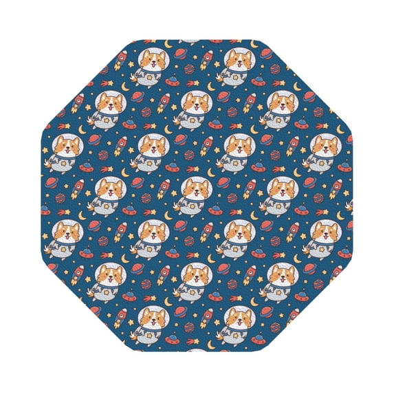 Pofeuu Space Puppy Print Leather Coasters Set of 6, Round Cups Mugs Mat Pad for Home Kitchen Heat Resistant Drink Coasters,Octagon