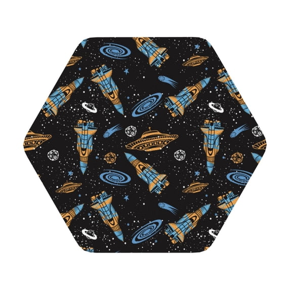 Pofeuu Space Rocket Print Leather Coasters Set of 6, Round Cups Mugs Mat Pad for Home Kitchen Heat Resistant Drink Coasters,Hexagon