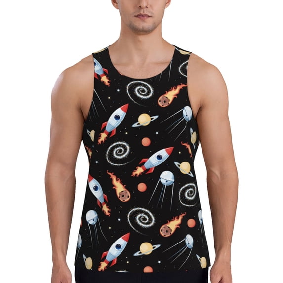 Pofeuu Space Rocket Print Men's Workout Tank Tops Sleeveless Muscle Gym Shirt Quick Dry-4X-Large