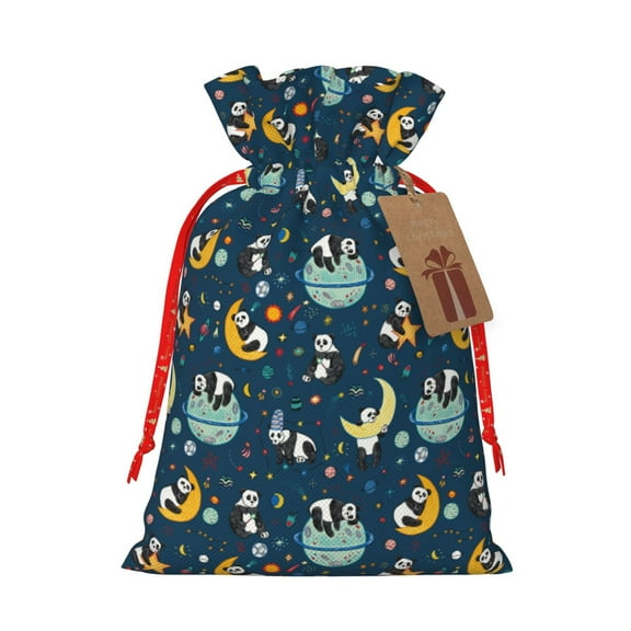 Pofeuu Space Sleeping Panda Print Burlap Bags with Drawstrings Drawstring Gift Bags Pouch Bag for Thankgiving Birthday Party Gift Wrapping Treats and Party Favors-Small