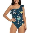 thumbnail image 1 of Pofeuu Space Sleeping Panda Print Women's One Piece Swimsuits One Shoulder Swimwear Asymmetric Ruffle Monokinis Bathing Suits-Small, 1 of 6