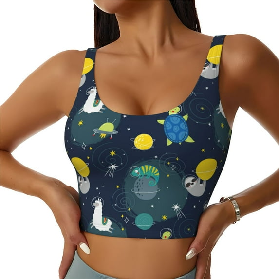 Pofeuu Space and Animals Print Sports Bra for Women Sexy Vest Yoga Running Gym Fitness Crop Bras Tops-Large