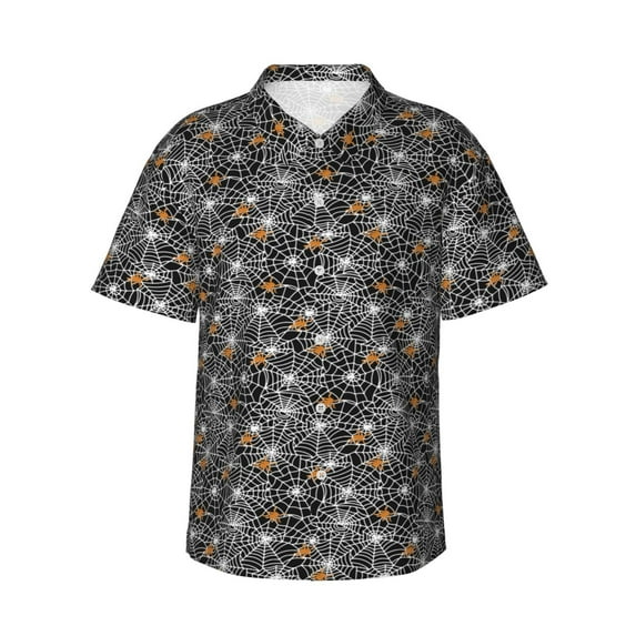Pofeuu Spider Cobweb Print Hawaiian Shirt for Men Sleeves Casual Button Down Summer Beach Dress Shirts T-Shirts,Medium