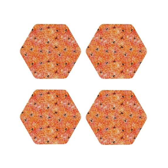 Pofeuu Spider Print Coasters for Drinks, 4Pack PU Leather Coasters, Bar Drink Coasters for Tabletop Protection, Furniture from Damage-Hexagon