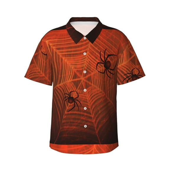 Pofeuu Spider Web Print Hawaiian Shirt for Men Sleeves Casual Button Down Summer Beach Dress Shirts T-Shirts,Medium
