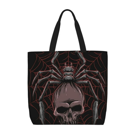 Pofeuu Spider with Skull Print Tote Bag for Women,Hobo HandBags with Zipper,Large Capacity Casual Shoulder Handbags with Inner Pockets