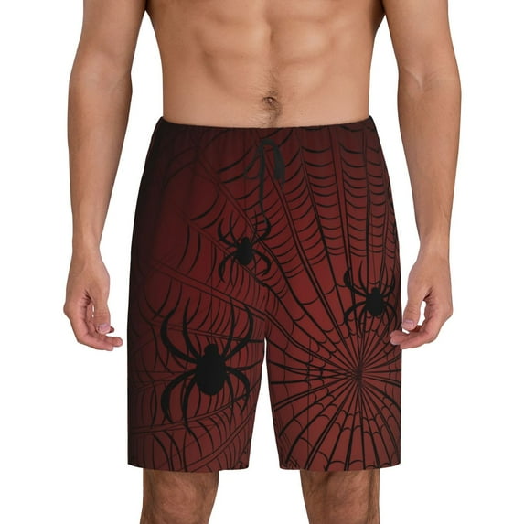 Pofeuu Spiders On A Web Print Men's Soft Woven Elastic Waistband Sleep Pajama Short-4X-Large