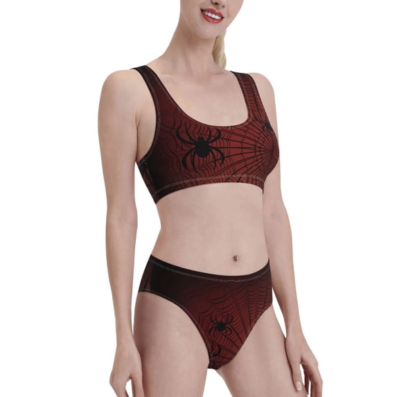Pofeuu Spiders On A Web Print Womens Bathing Suits Modest High Waisted Bikini Sets Cute Halter 2 Piece Swim Suit