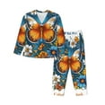 thumbnail image 1 of Pofeuu Spring Butterfly Flowers Print Womens Pajamas Set Long Sleeve Sleepwear Button Down Nightwear Soft Pj Lounge Sets Button Down Pajamas Women-Large, 1 of 7
