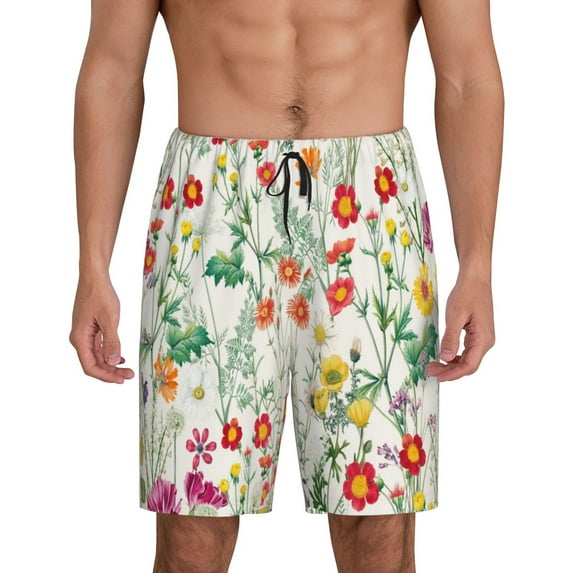 Pofeuu Spring floral Print Men's Soft Woven Elastic Waistband Sleep Pajama Short-XX-Large