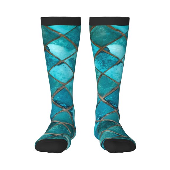 Pofeuu Square Glass Mosaic Print Stockings, Adult Running Hiking Socks for Youth and Adult