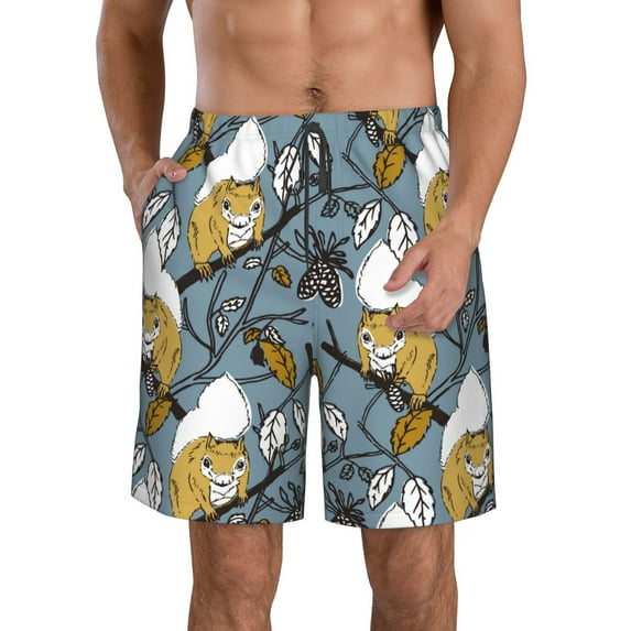 Pofeuu Squirrel And Leaves Prin Men's Swim Trunks Quick Dry Bathing Suit Swimming Board Shorts Mesh Lining Beach Swimwear-Small