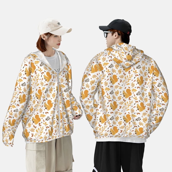 Pofeuu Squirrel And Leaves Print Sun Protection Outdoor Lightweight Full Zip UV Cooling Hoodie Long Sleeve Summer Clothing for Outdoor Hiking-Medium