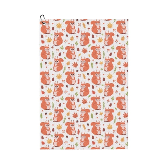 Pofeuu Squirrel And Maple Leaf Print Premium Golf Towel with Carabiner Clip Absorbent Microfiber Waffle Pattern Golf Towel for Golf Bag Trolly Belt Loop