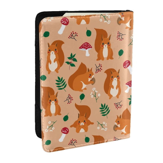 Pofeuu Squirrel And Mushroom Print Travel Document Organizer Passport Holder Men Women for Family (6.5 in x 4.5 in),Wallet Holder Credit Card Clutch Bag Case