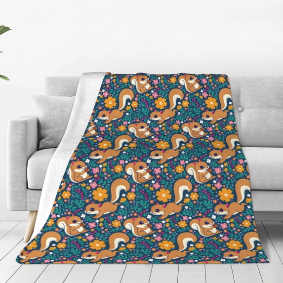 Pofeuu Squirrel Garden Delight Print Ultra-Soft Micro Fleece Blanket,for Bed Or Sofa,All Season Throw Blankets Flannel Blanket-50"x40"