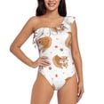 thumbnail image 1 of Pofeuu Squirrel Giving A Gift Print Women's One Piece Swimsuits One Shoulder Swimwear Asymmetric Ruffle Monokinis Bathing Suits-Large, 1 of 6