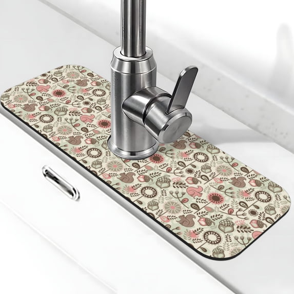 Pofeuu Squirrel In The Forest Print Splash Guard for Sink Faucet Sink Gadgets-Splash Guard Behind Faucet Drip Catcher for Kitchen, Bathroom,Sink Mat