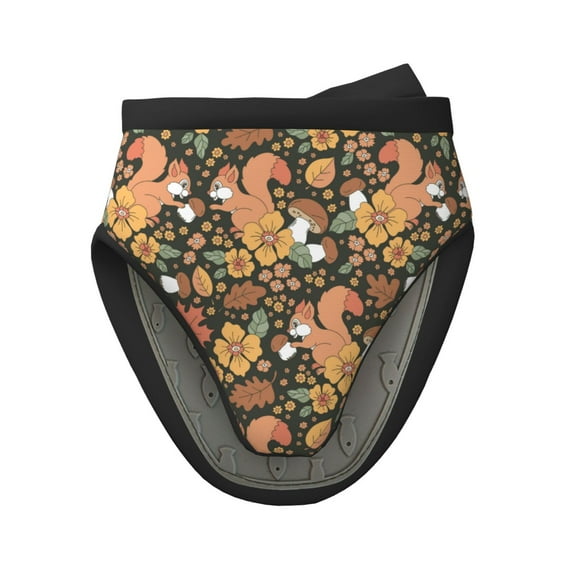 Pofeuu Squirrel Mushroom Yellow Flower Print Thickened Mini Silicone Oven Mitts Heat Resistant, Rubber Oven Mitt Gloves, Finger Pinch Grips, Pot Holder, Silicone Potholder