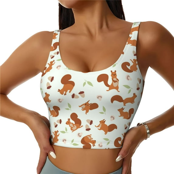 Pofeuu Squirrel Playing Print Sports Bra for Women Sexy Vest Yoga Running Gym Fitness Crop Bras Tops-Medium