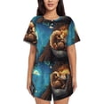 thumbnail image 1 of Pofeuu Squirrel Sleeping In Tree Print Women's Pajama Set Short/Shorts Soft Button PJs Elastic Drawstring Waist Sleepwear-3X-Large, 1 of 6