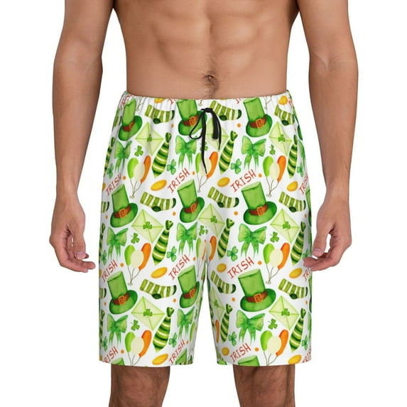 Pofeuu St. Patrick's day Print Men's Soft Woven Elastic Waistband Sleep Pajama Short-Medium