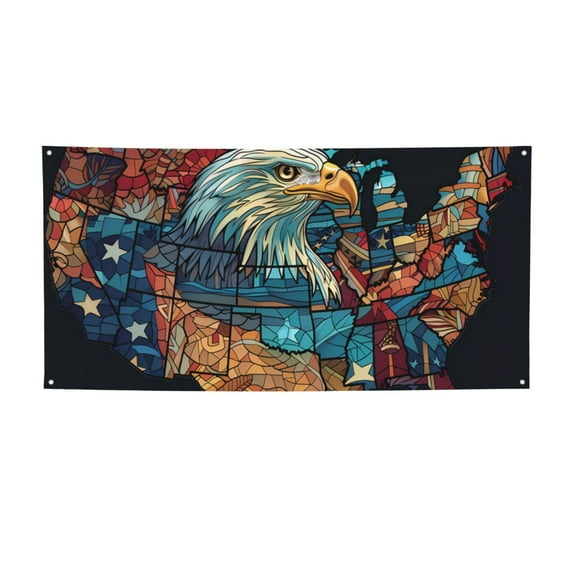 Pofeuu Stained Glass Eagle USA Print Colorful Yard Festival Banner Sign Party Outdoor & Indoor Party Decoration Banne Festival Yard Sign-Medium