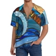 thumbnail image 1 of Pofeuu Stained Glass Ocean Wave Print Mens Casual Short Sleeve Shirts Beach Summer Spread Collar Pocket Tops Men's Casual Short-sleeved Shirt-XX-Large, 1 of 5