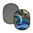 thumbnail image 1 of Pofeuu Stained Glass Ocean Wave Print Silicone Pot Mat Mitten With Hanging Loop Heat Resistant Oven Mitts Non-Slip Bbq Baking Smoking Potholders, 1 of 7