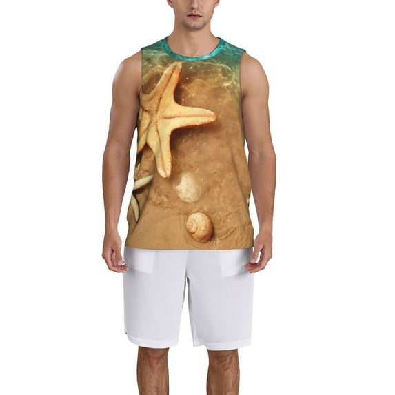 Pofeuu Starfish And Seashell 1 Print Basketball Jersey, Shirts for Men Youth Basketball Jersey Crew Neck-XX-Large