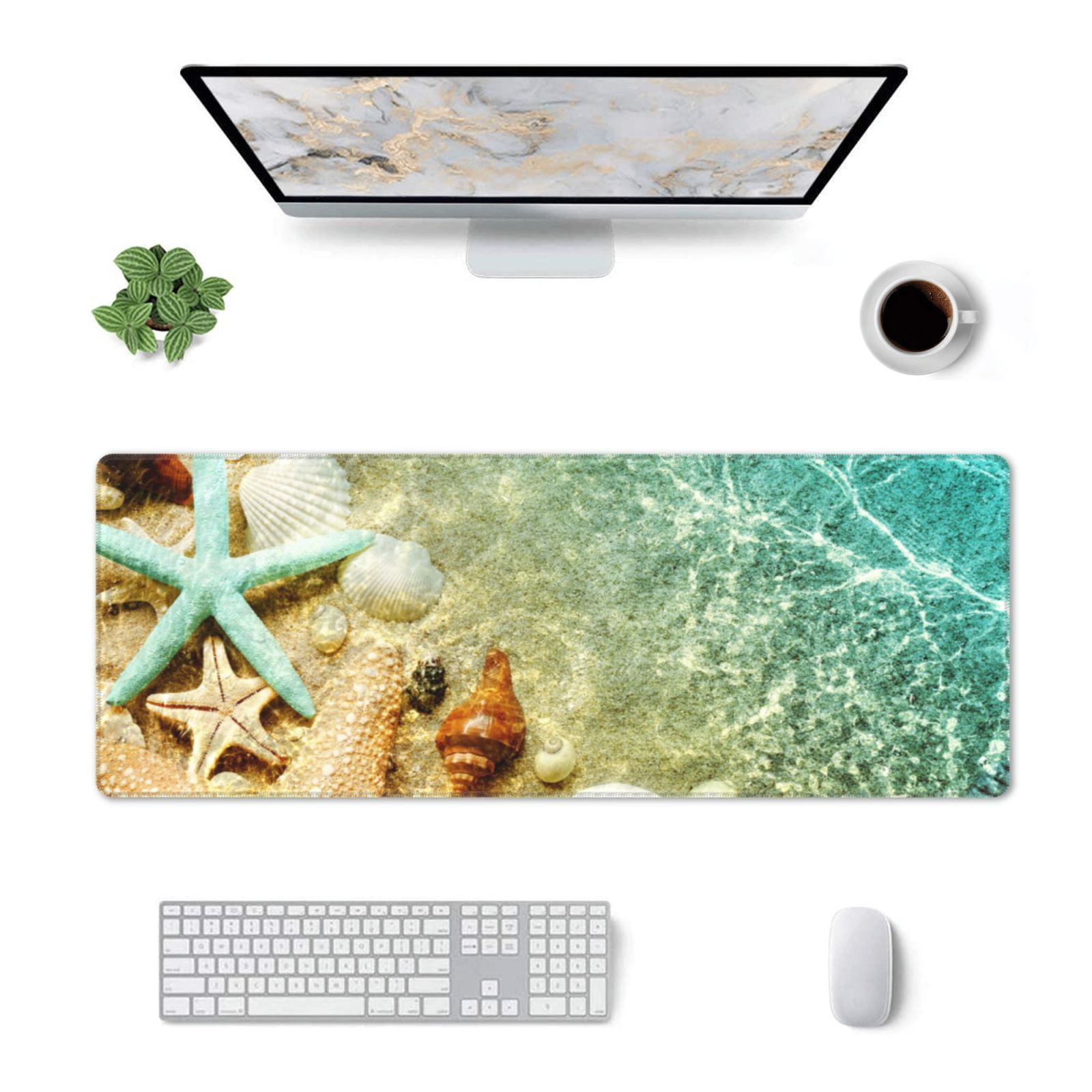 Pofeuu Starfish And Seashell Print Desk Mat for Keyboard and Mouse ...
