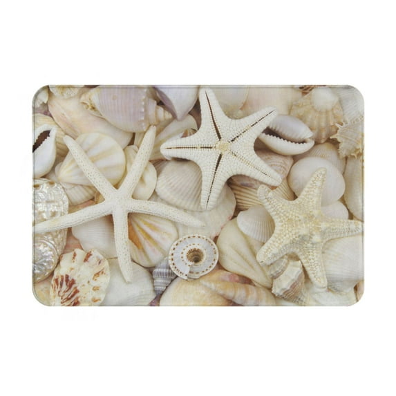 Pofeuu Starfishes On Seashells Print Flannel Doormats Rug16"x24"Rug Washable Doormats Indoor Outdoor Rugs for Layered Front Door Mats, Porch, Kitchen, Entryway