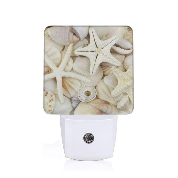 Pofeuu Starfishes On Seashells Print Night Lights Plug into Wall with Dusk-to-Dawn Light Sensor, LED Nightlight for Bathroom, Adult, Hallway-UK